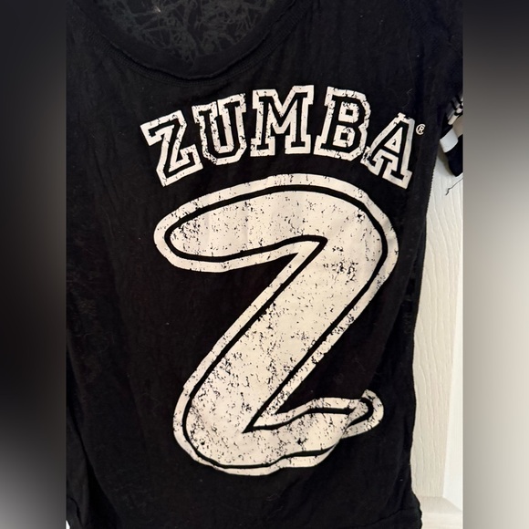 Zumba Fitness Black Graphic Baseball Sleeve Top Sz M Great condition - Picture 3 of 5